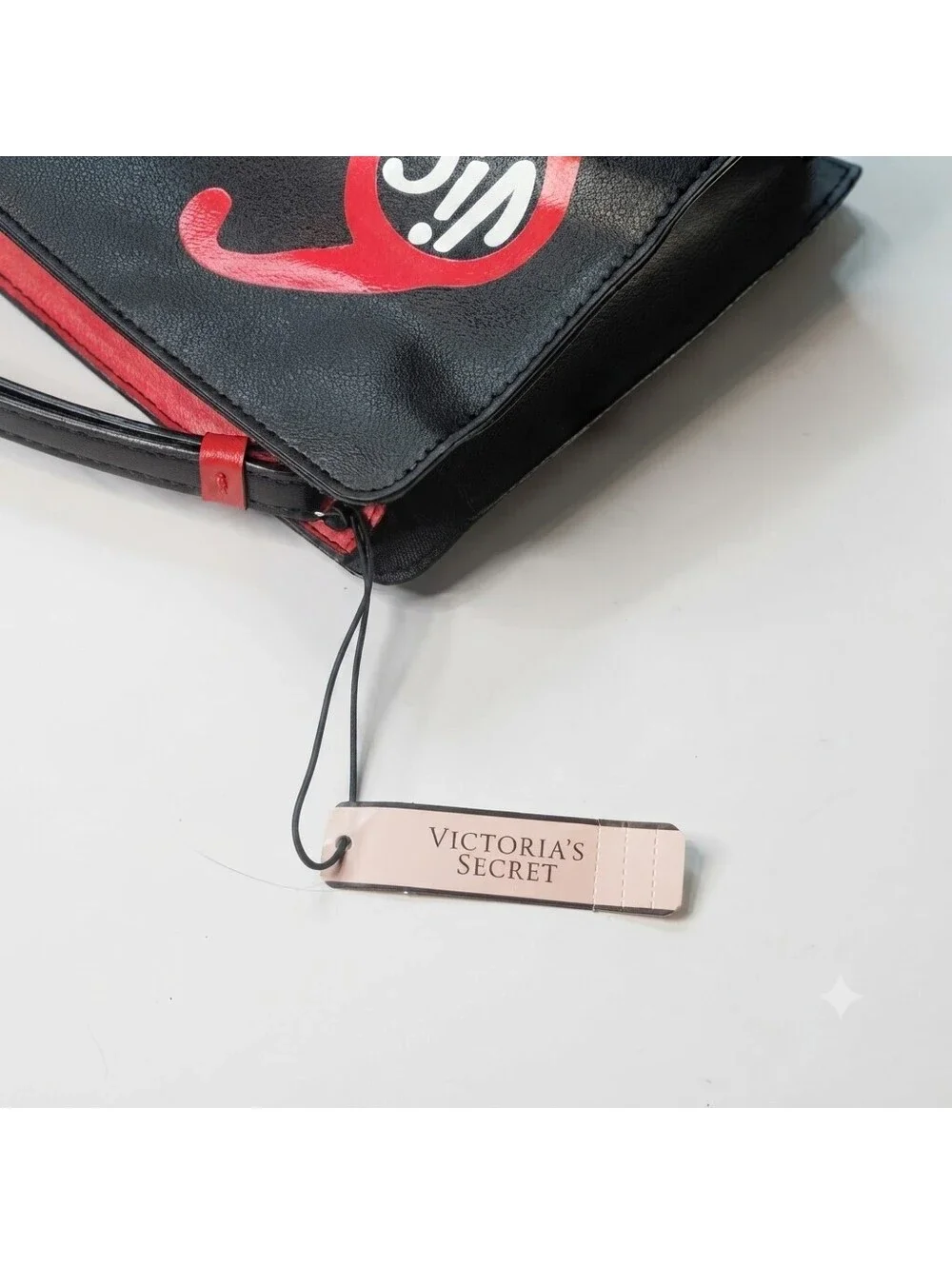 Victoria's Secret Black Wristlet Pouch with Pink and Red Print